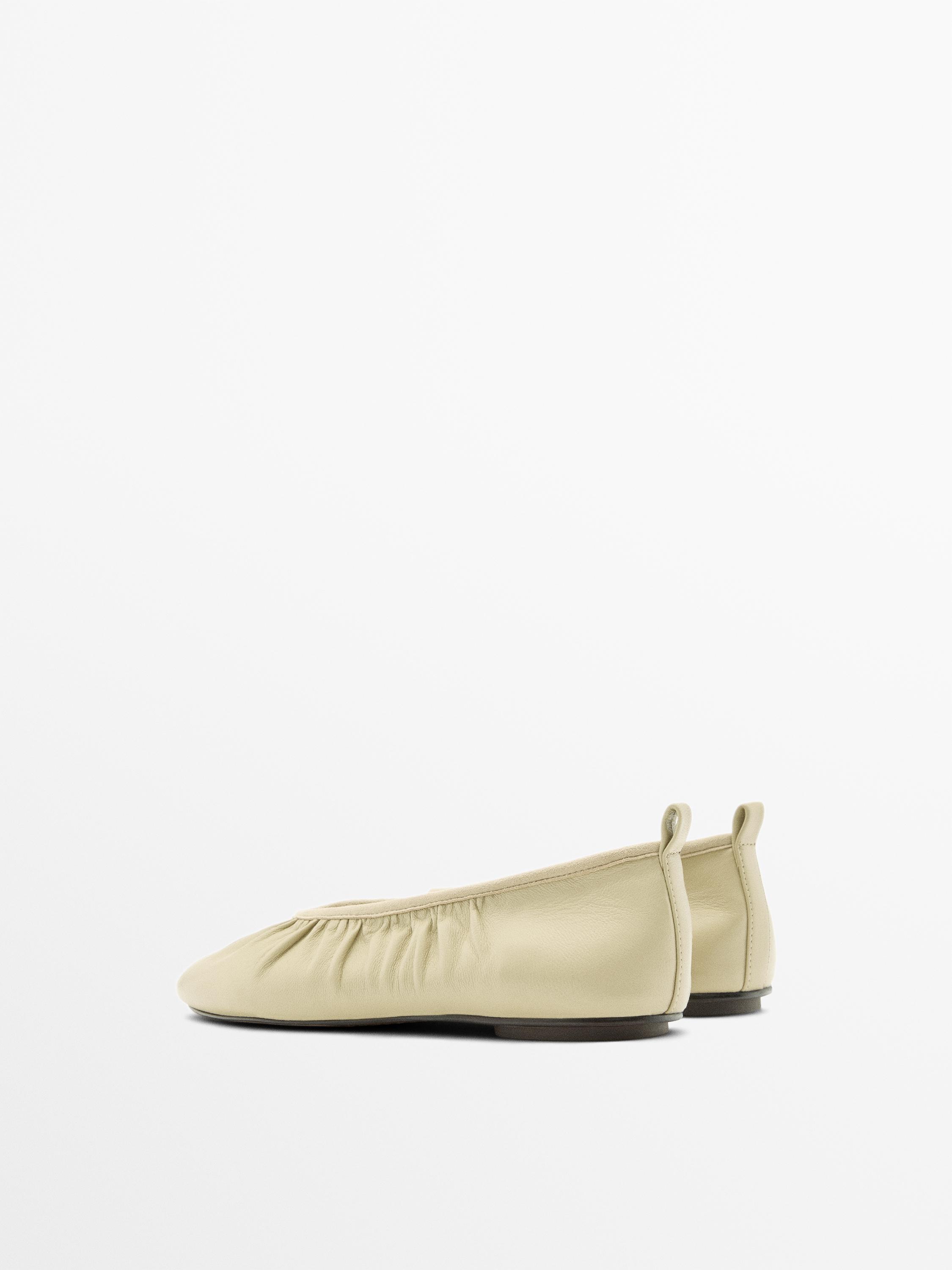 Soft leather ballet flats with gathered detail